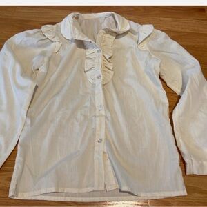 Vintage Ruffled Cream Button-Up Blouse girls 10